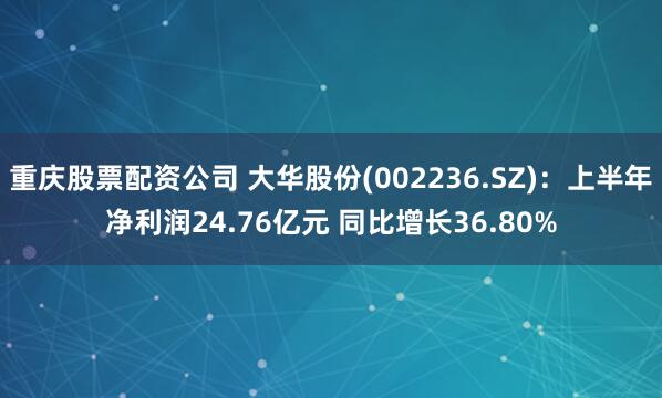 重庆股票配资公司 大华股份(002236.SZ)：上半年净利润24.76亿元 同比增长36.80%