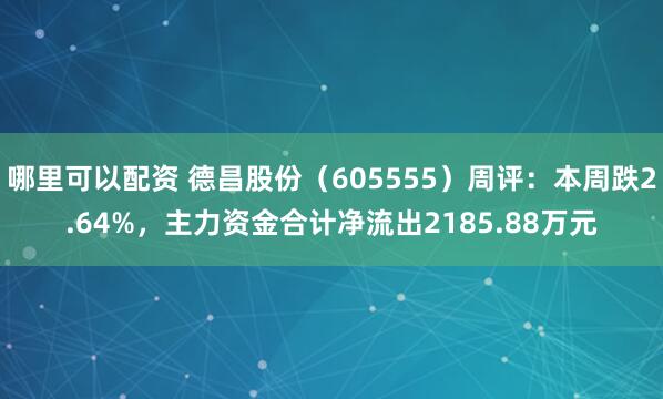 哪里可以配资 德昌股份（605555）周评：本周跌2.64%，主力资金合计净流出2185.88万元